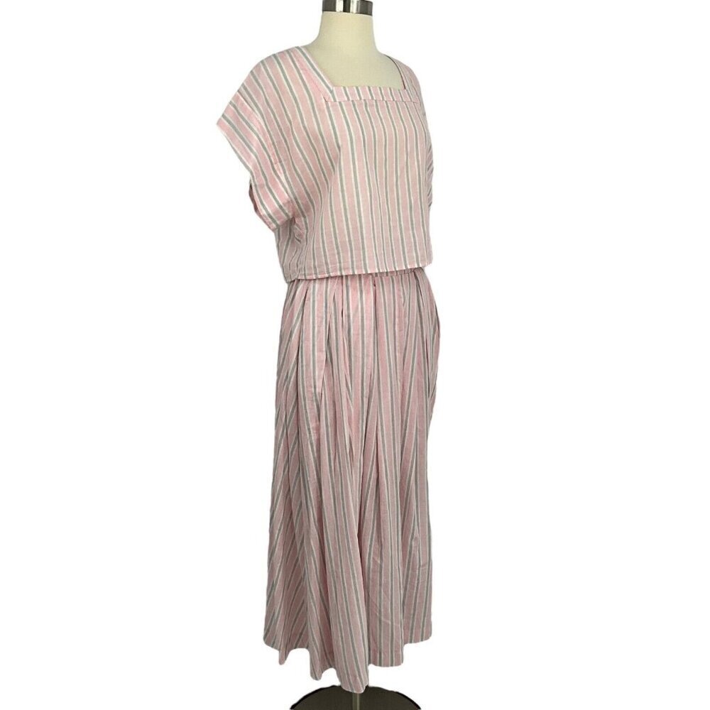 Mable Size S Sydney Square Neck Top & Skirt Set Pink Grey Stripe 100% Cotton - Picture 2 of 16